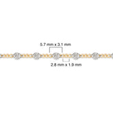 Two-tone gold-filled plus sterling silver chain with measurements on a white background
