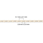 Two-tone gold-filled plus sterling silver chain with measurements on a white background