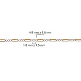 Two-tone chain with measurements indicated on a white background