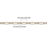 Two-tone chain with measurements on a white background