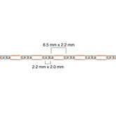 Mixed-metal, 14K rose gold-filled plus sterling silver unfinished chain with measurements on a white background