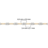 Two-tone gold-filled plus sterling silver chain with measurements on a white background