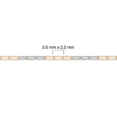 Two-tone gold-filled + sterling silver chain with dimensions labeled on a white background