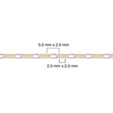 Two-tone gold-filled plus sterling silver chain with measurements on a white background