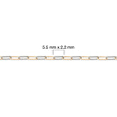 Two-tone gold-filled + sterling silver chain with measurement details labeled on a white background