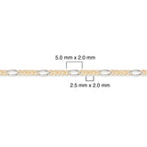 Two-tone gold-filled plus sterling silver chain with measurements on a white background