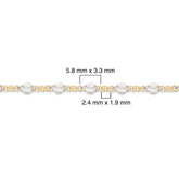 Two-tone gold-filled plus sterling silver chain with measurements on a white background