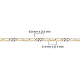 Two-tone gold-filled plus sterling silver chain with measurements on a white background