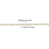 Two-tone gold-filled plus sterling silver chain with measurements on a white background