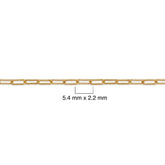 14K gold-filled paperclip chain with measurement details against a white background