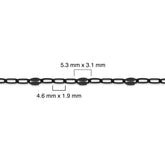 Sterling silver titanium plated chain with measurements indicated on a white background