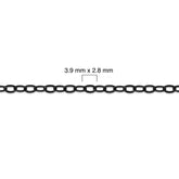 Sterling silver titanium plated chain with measurement details on a white background