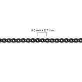 Sterling silver titanium plated chain with measurement details on a white background