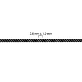 Sterling silver titanium plated chain with measurement details on a white background