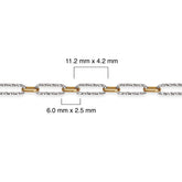 Gold filled and silver chain with measurements on a white background