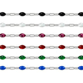 Sterling silver colorful enamel chains on a white background