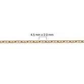 Gold filled mariner chain with measurement details on a white background