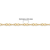 Gold-filled chain with measurement details on a white background