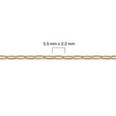 Gold-filled paperclip chain with dimensions labeled on a white background