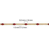 Gold filled chain with red enamel on a white background with measurement details