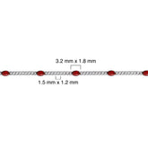 Sterling silver chain with red enamel on a white background with measurement details