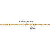 Gold-filled chain with measurement details on a white background