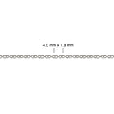 Sterling silver infinity chain with dimensions labeled on a white background