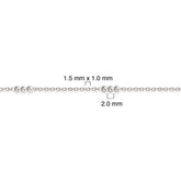 Sterling silver chain with measurement details on a white background