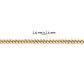 Gold-filled miami cuban chain with dimensions labeled on a white background