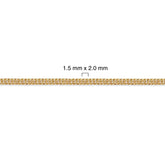 Gold-filled cuban chain with dimensions labeled on a white background