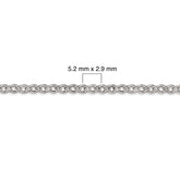 Silver chain with measurement details on a white background