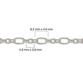 Silver chain with measurements indicated on a white background
