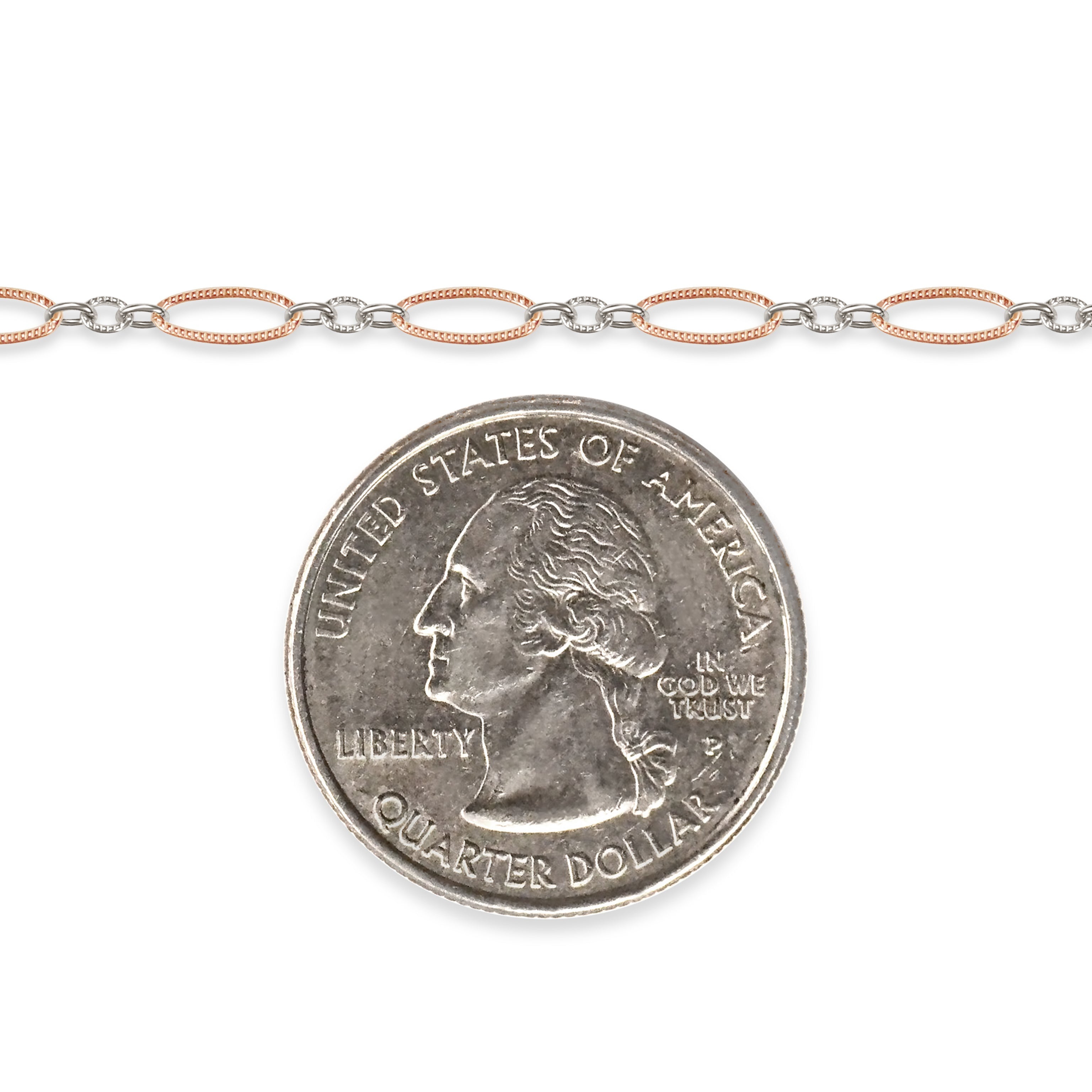 Mixed-metal, 14K rose gold-filled plus sterling silver on a white background