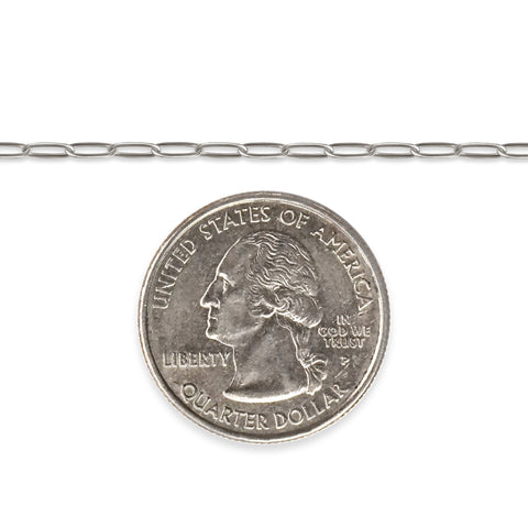 Sterling silver paperclip chain with a quarter dollar coin on a white background