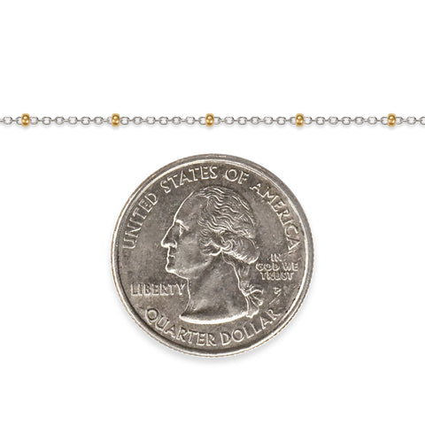 Two-tone, gold-filled and sterling silver chain next to a quarter on a white background.