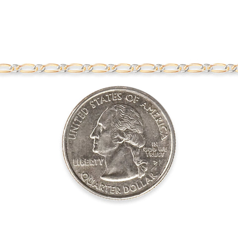 Two-tone gold-filled plus sterling silver chain next to a U.S. quarter dollar coin for scale
