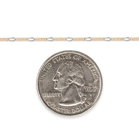 Two-tone gold-filled + sterling silver chain  on a white background next to a U.S. quarter dollar coin for scale