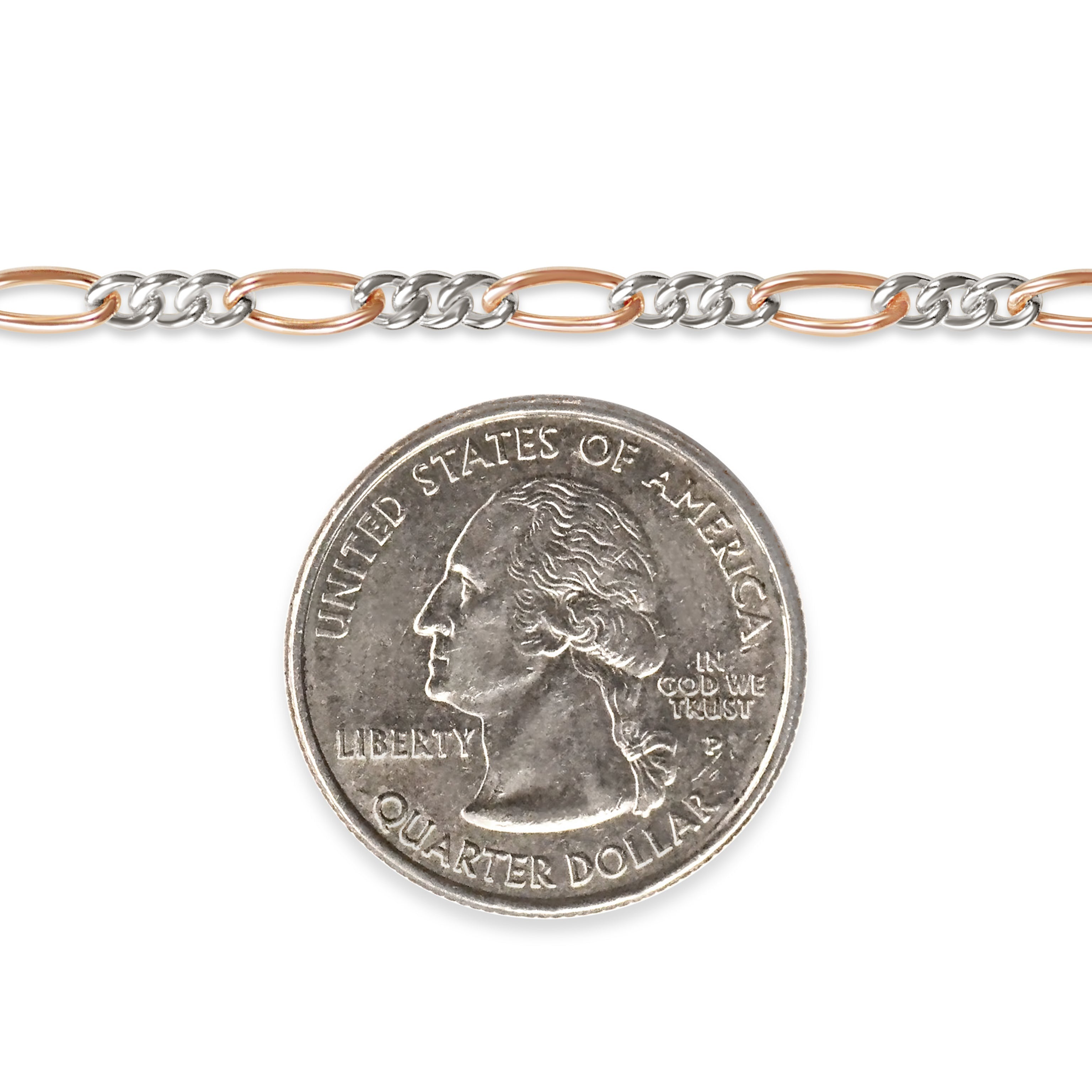 Mixed-metal, 14K rose gold-filled plus sterling silver chain on a white background
