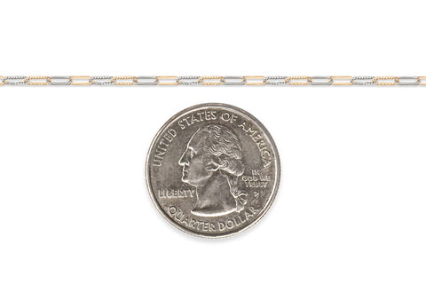 Two-tone gold-filled and sterling silver chain next to a U.S. quarter dollar coin for scale