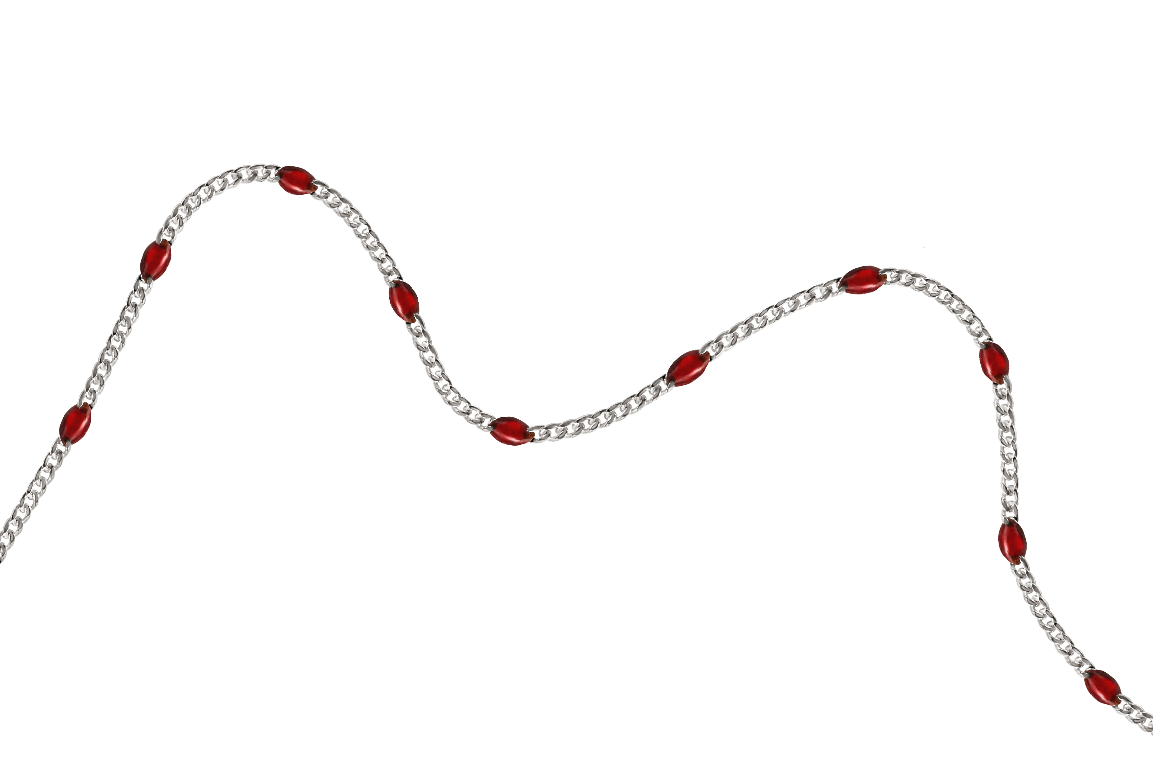 Silver chain with red enamel on a white background
