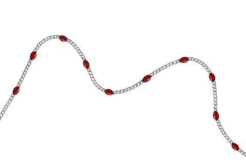 Silver chain with red enamel on a white background