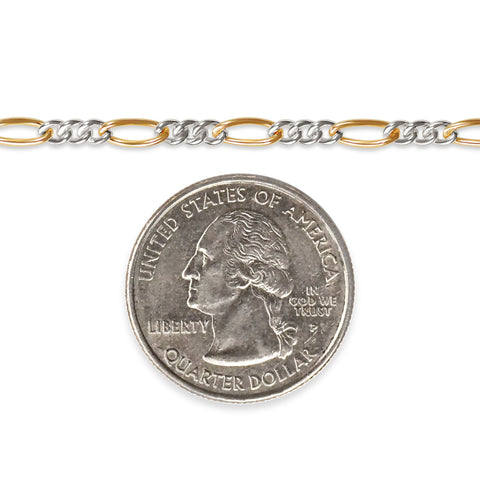 Two-tone gold filled and silver chain with a quarter dollar coin on a white background