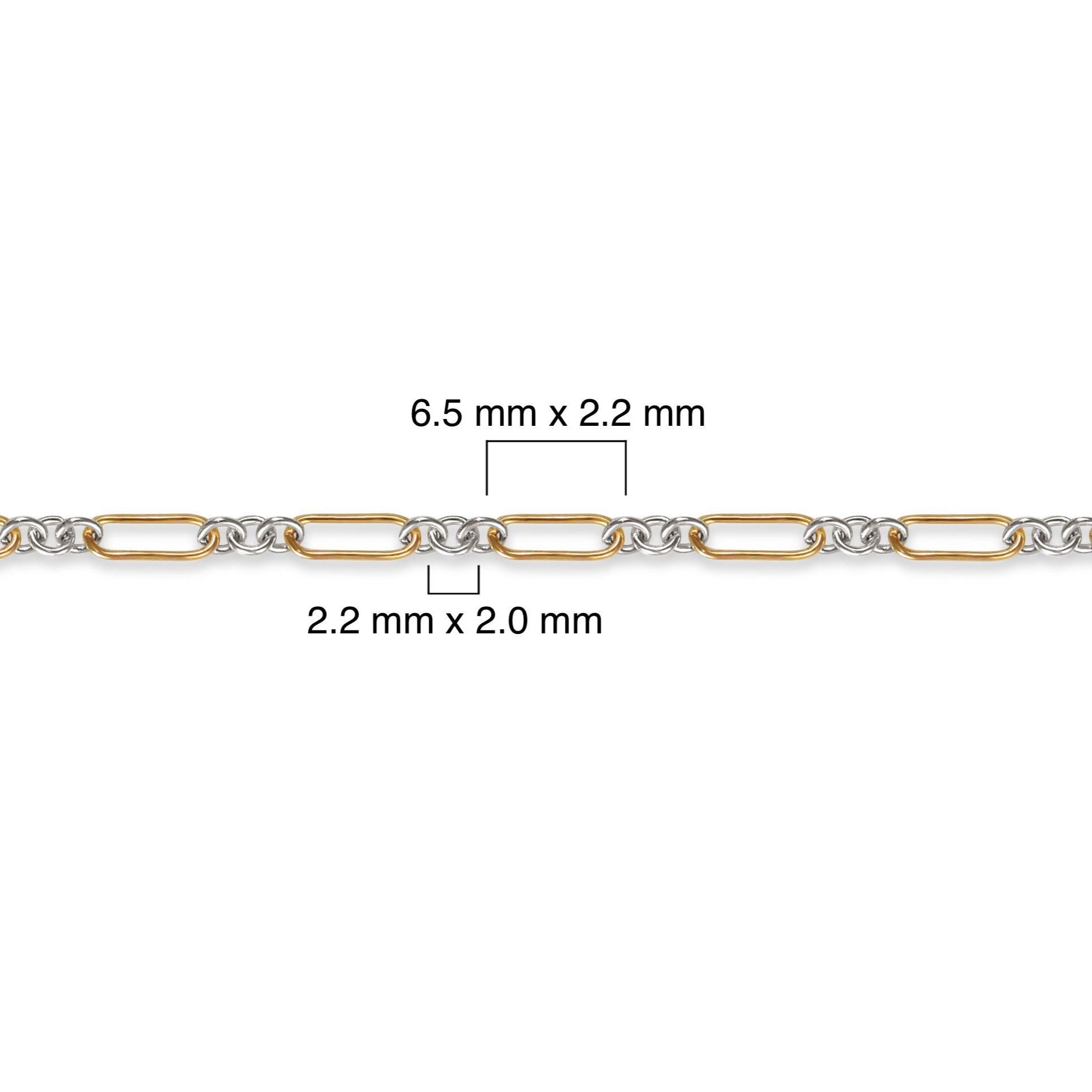 Two-tone chain with measurements on a white background