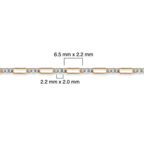 Two-tone chain with measurements on a white background
