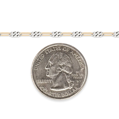 Two-tone gold-filled plus sterling silver chain next to a U.S. quarter dollar coin for scale