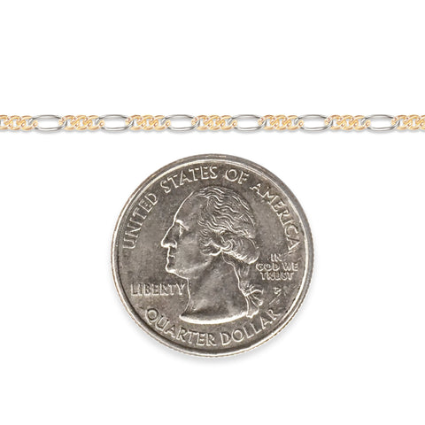 Two-tone gold-filled plus sterling silver chain next to a U.S. quarter dollar coin for scale