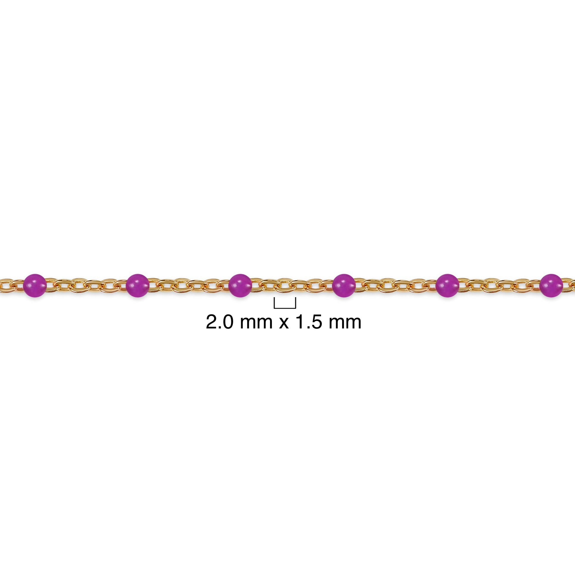 Gold chain with purple beads on a white background