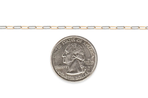 Two-tone gold-filled + sterling silver chain  on a white background next to a U.S. quarter dollar coin for scale 