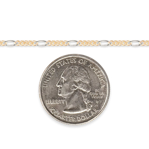 Two-tone gold-filled plus sterling silver chain next to a U.S. quarter dollar coin for scale