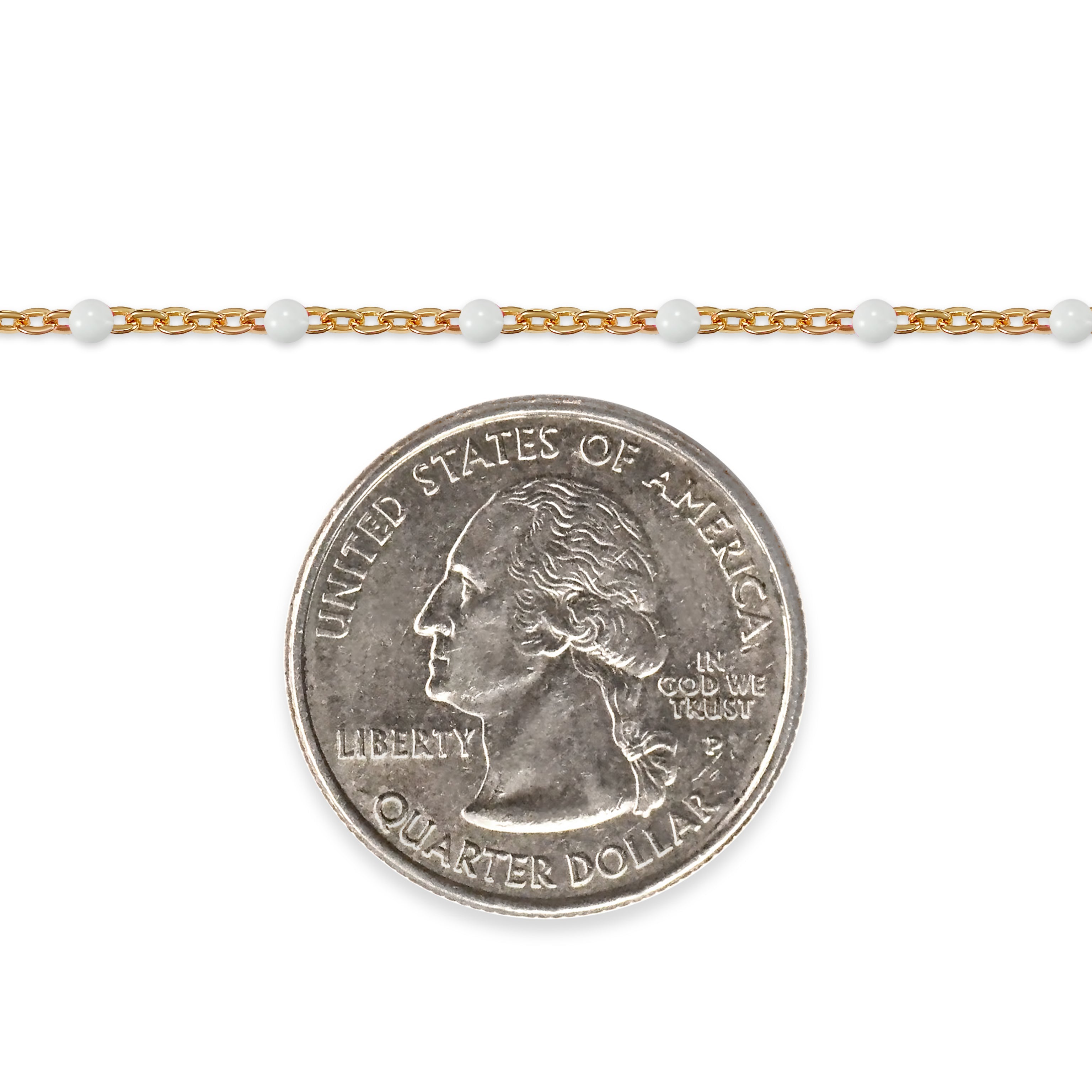 Necklace with a coin charm on a white background